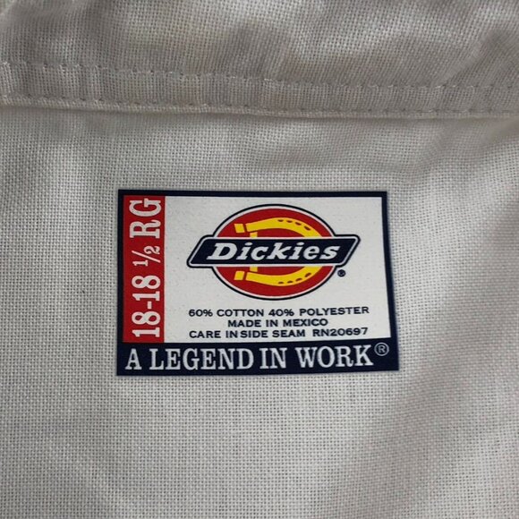 Dickies Mens Work Dress Shirt Size 18-18.5 Neck White Long Sleeve Button-Down - Picture 3 of 12
